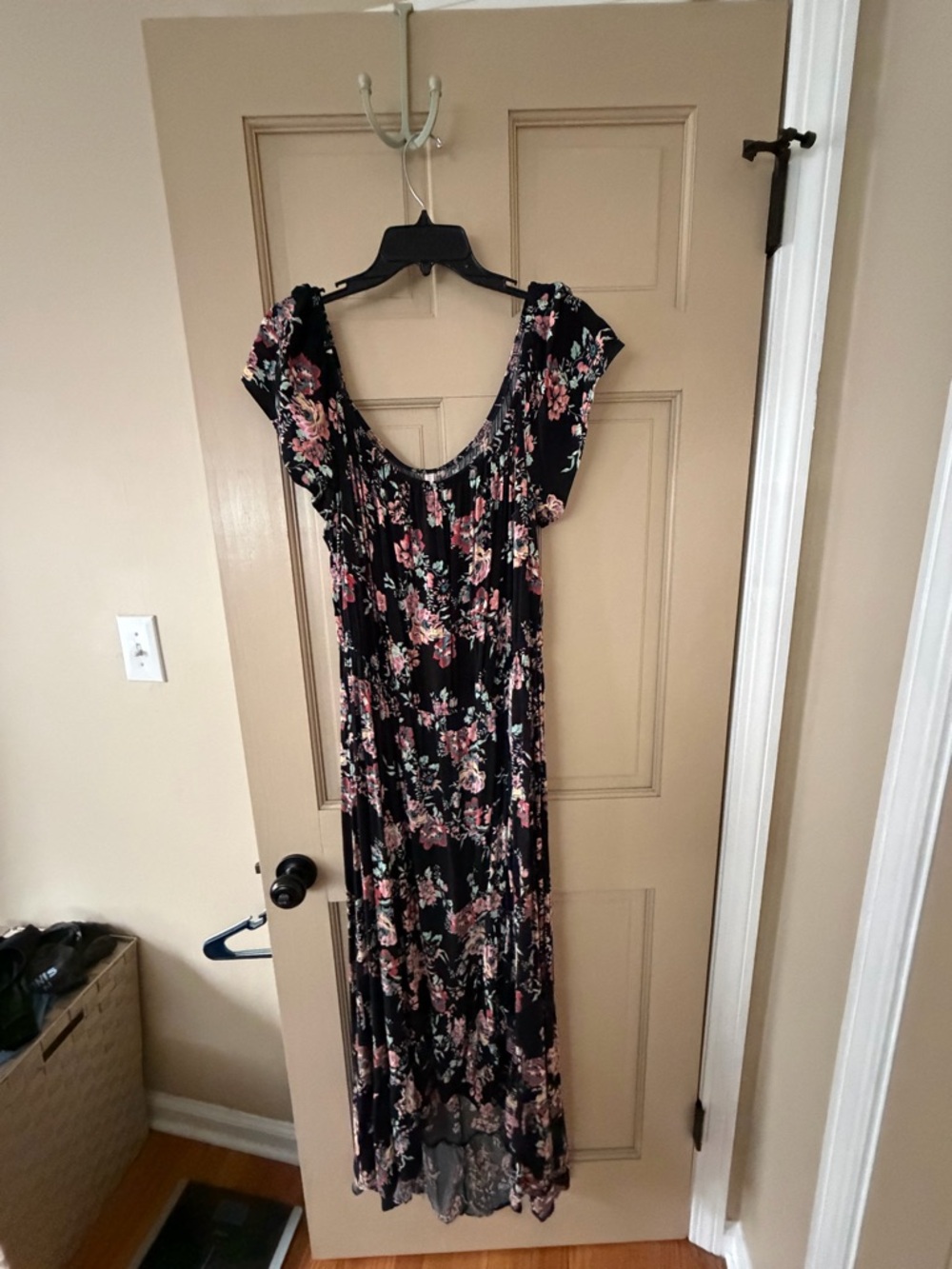Xhilaration Black Maxi Dress with Pink Floral Print